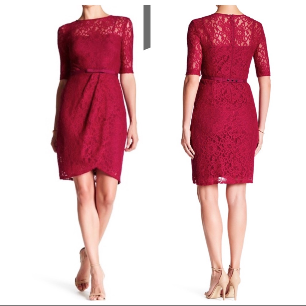 Taylor Sheath Lace Raspberry Cocktail Dress Sz 10